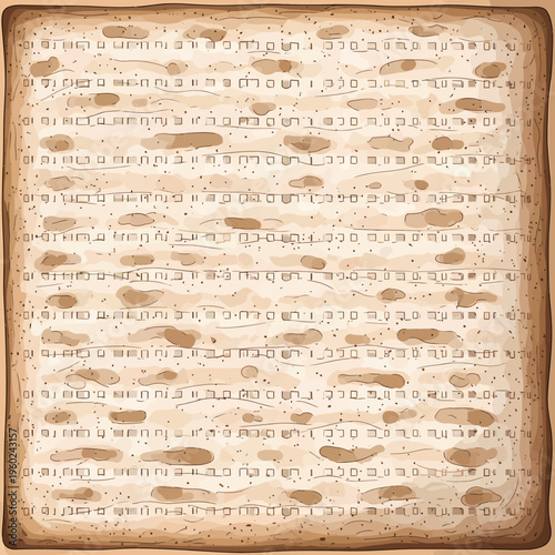 A close-up, top-down view of a single piece of traditional unleavened matzah bread with a toasted edge and characteristic pricked surface.
