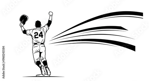 A baseball team celebrates a triumphant victory on the field with one player lifted high amidst energetic lightning bolts.