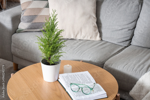 Cypress tree, burning candl...