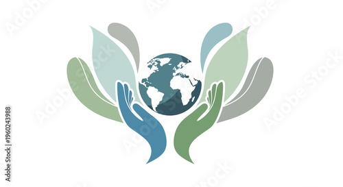 A vector illustration celebrating World Health Day with hands holding a globe surrounded by leaves in a symbol of health and earth care