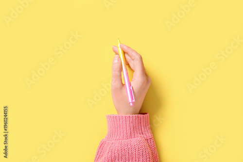 Female hand gradient pen on...