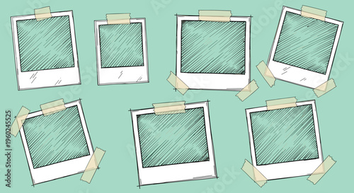 Textured green photo frames with chalkboard style center on pastel background