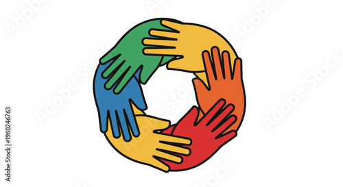 Diverse hands in a circle formation.