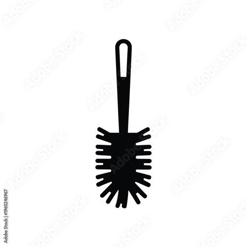 A simple black silhouette of a toilet brush with a handle