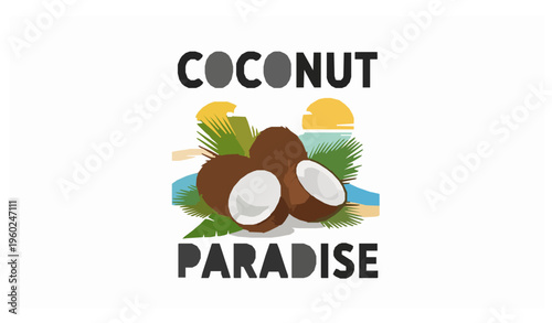 Minimal Coconut Paradise Tropical Fruit Beach Vector T Shirt Poster Design