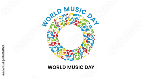 World Music Day colorful musical notes.