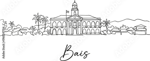 Bais City Philippines skyline landmark with colonial architecture continuous line art illustration