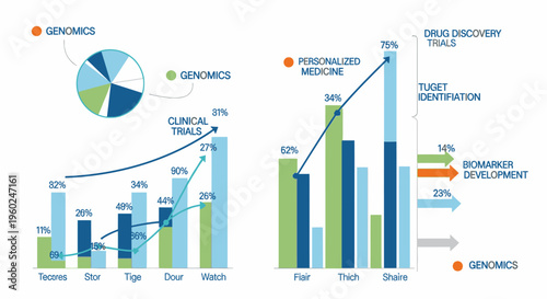 Scientific Infographic for Genomics and Personalized Medicine Research Featuring Clinical Trials and Drug Discovery Data Charts