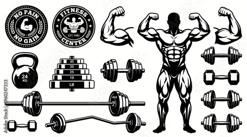 Fitness Icons and Equipment for Gym and Bodybuilding Training