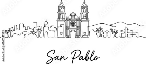 Minimalist San Pablo city skyline continuous one line drawing isolated on white vector illustration