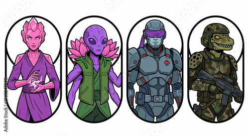 Intriguing Lineup of Sci-Fi Alien Characters Diverse Extraterrestrial Beings Showcasing Unique Fantasy Traits