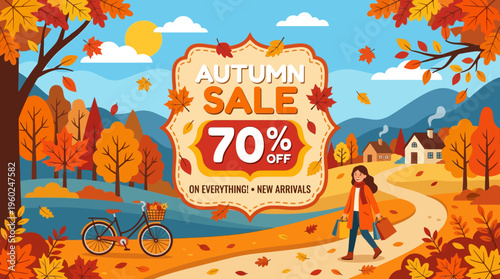 Autumn Sale Banner with Landscape and 70% Off