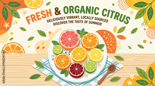 Fresh  Organic Citrus Fruits on Plate