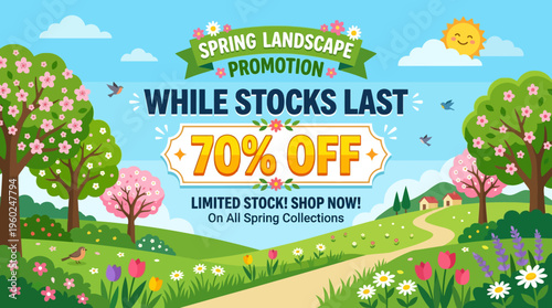 Spring Landscape Promotion with Discount Banner