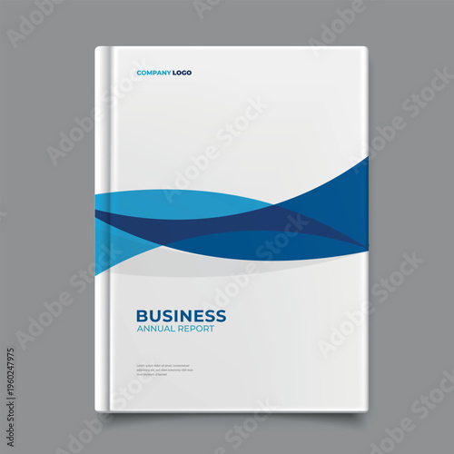 Modern Business Annual Report Book Cover with Blue Abstract Waves