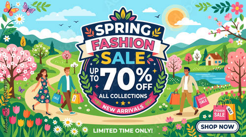 Spring Fashion Sale Advertisement with Outdoor Scene