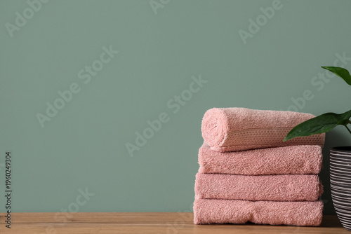 Stack of clean towels and h...