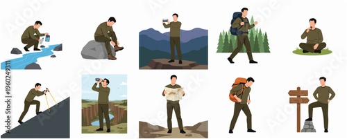 Detailed Flat Illustration Set of Man Doing Workout Exercise at Home