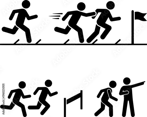 Competition and Cheating Concept Illustration – Runner Pushing Opponent to Win Race, Unfair Play and Business Ethics Silhouette