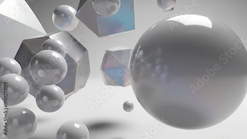 Minimalist white tech background with soft shadows and geometric crystal shapes