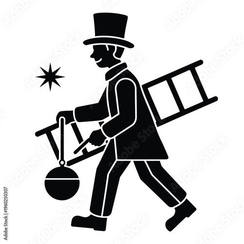 A silhouetted ringmaster with ladder and star a classic circus symbol