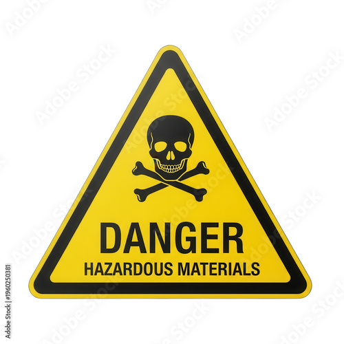Yellow triangle danger hazardous materials warning sign isolated on transparent background