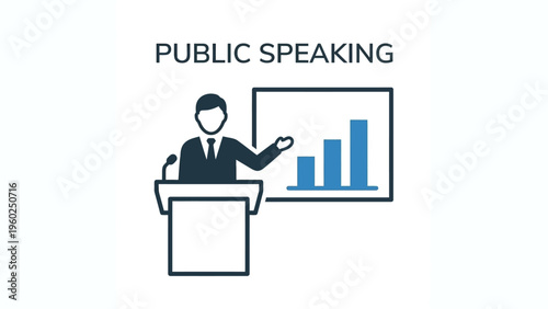 Businessman giving a public speech presentation.