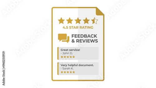 Golden star rating feedback review card.