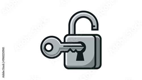 Gray metal lock with inserted key.