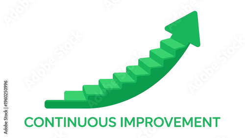 Green arrow staircase to success symbol.