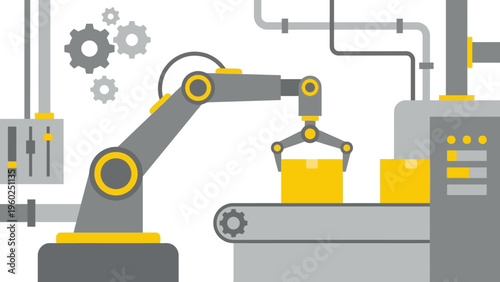 Industrial robotic arm in factory.