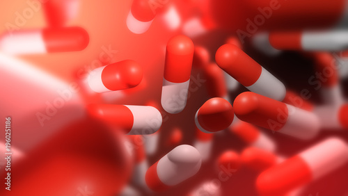 Foto Cinematic 3D Animation of Red and White Capsule Pills