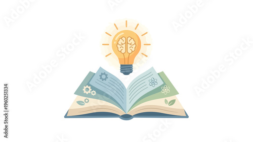 Open Book with Light Bulb Idea.