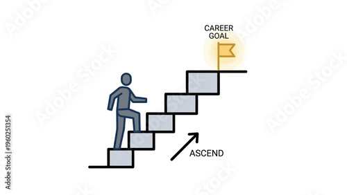 Person climbing stairs to career goal.