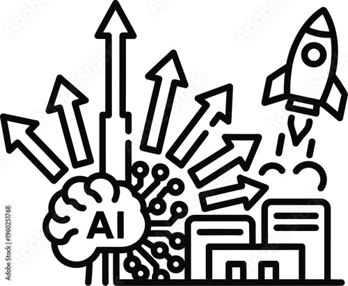 Business growth with ai technology and rocket launch icon for success and development