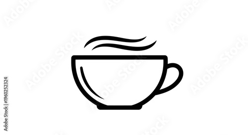 Minimalist outline icon of a steaming hot beverage cup, perfect for coffee, tea, or any warm drink symbol. Simple vector design.