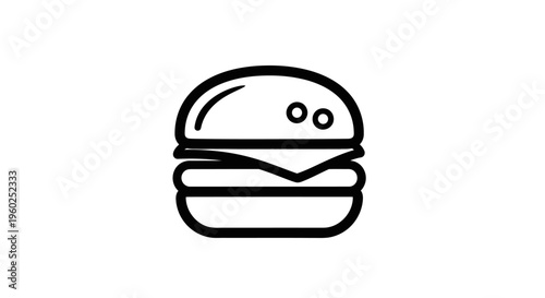 Outline cheeseburger icon. Simple line art drawing of a classic fast food hamburger, ideal for menu design, apps, and web graphics.