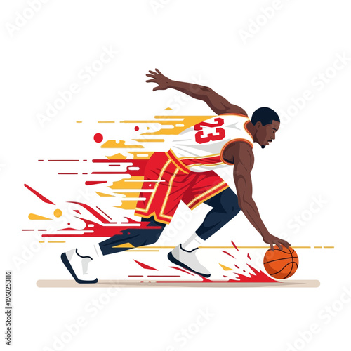 Dynamic Basketball Player Dribbling With Speed And Action Lines