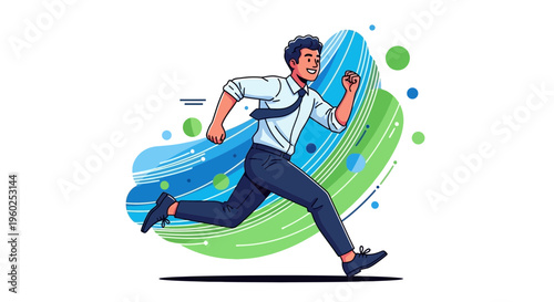 Dynamic Business Man Running Towards Success With Abstract Background