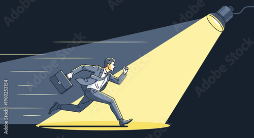 Dynamic Business Person Running Under Spotlight