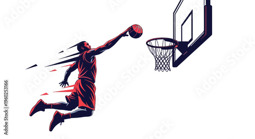 Dynamic Basketball Player Soars For Dramatic Slam Dunk Performance