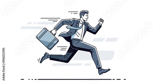 Dynamic Business Professional Sprinting Forward With Briefcase