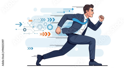 Dynamic Businessman Accelerating Towards Business Success