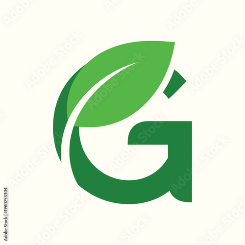 Green leaf integrated into letter g forming an eco friendly initial, symbolizing growth, nature, and organic concepts within branding and identity.