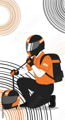 Dynamic Delivery Driver With Helmet and Backpack Ready For Service