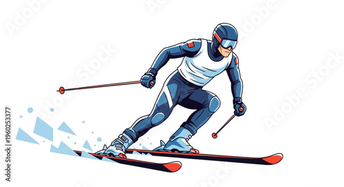 Dynamic Downhill Ski Racer In Action On Snowy Slopes