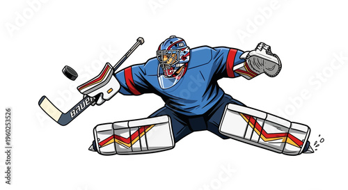 Dynamic Hockey Goalie Prepared For A Fierce Save Illustration Action Packed