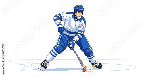Dynamic Ice Hockey Player Action Shot Featuring A Striking Blue And White Uniform