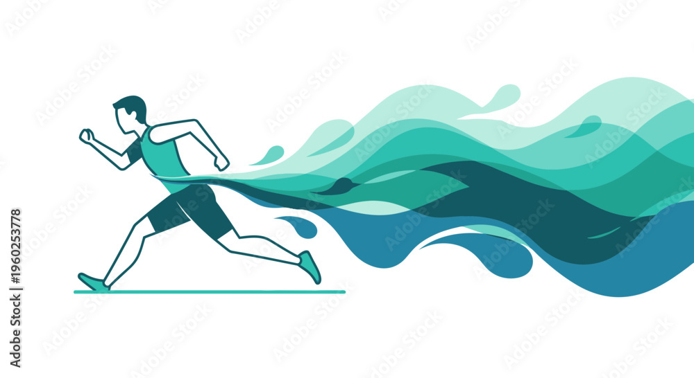 Fototapeta premium Dynamic Runner Crossing Finish Line With Flowing Water Elements