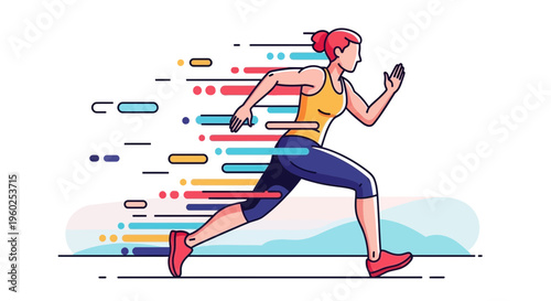 Dynamic Motion Woman Running Abstract Speed Lines Energetic Sportive Athlete Illustration
